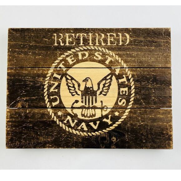 US NAVY RETIRED Wall Decorative Plaque WOOD Woodworking Design Hanging Desert AZ - Picture 1 of 12